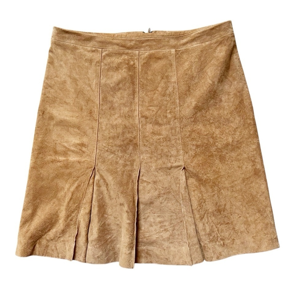 Ann Taylor Loft Petites Brown Leather Skirt 60’s style High Waist In Camel